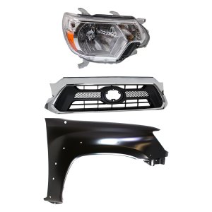 Headlight Assembly Kit for Toyota Tacoma 2012-2015 Right (Passenger), Halogen, 3-Piece with Fender and Grille Assembly Replacement