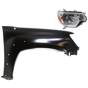Headlight Assembly Kit for Toyota Tacoma (2012-2015), Right (Passenger) Side, Halogen, 2-Piece Set with Fender, Replacement