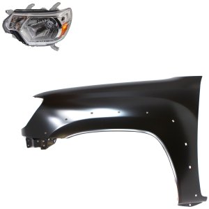 Headlight Assembly Kit for 2012-2015 Toyota Tacoma, Left (Driver), Halogen, 2-Piece with Fender, Replacement