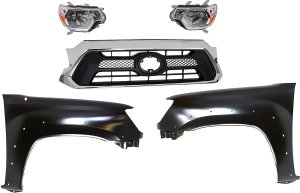 Headlight Assembly Kit for Toyota Tacoma 2012-2015, Right (Passenger) and Left (Driver), Halogen, 5-Piece with Fenders and Grille Assembly, Replacement 