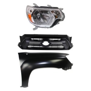 Headlight Assembly for Toyota Tacoma 2012-2015, Right (Passenger) Side, Halogen, 3-Piece Kit with Fender and Grille Assembly Replacement