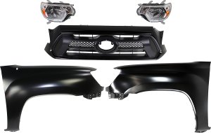 Headlight Assembly Kit for 2012-2015 Toyota Tacoma - Includes Right (Passenger) and Left (Driver) Halogen Headlights, 5-Piece Fenders and Grille Assembly Replacement