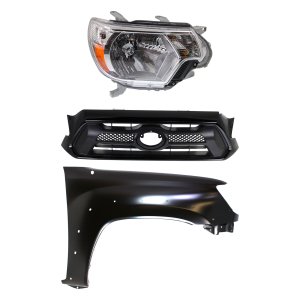 Headlight Assembly Kit for Toyota Tacoma 2012-2015 Right (Passenger) Side, Halogen, 3-Piece with Fender and Grille Assembly, Replacement