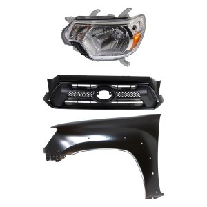 Headlight Assembly Kit for Toyota Tacoma 2012-2015, Left (Driver) Side, Halogen, 3-Piece Kit with Fender and Grille Assembly, Replacement