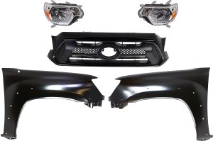 Headlight Assembly Kit for Toyota Tacoma 2012-2015, Right (Passenger) and Left (Driver), Halogen, 5-Piece with Fenders and Grille Assembly Replacement
