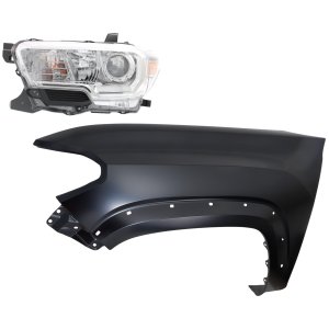 Headlight Assembly for 2016-2018 Toyota Tacoma Left (Driver) with Fender, 2-Piece Kit, Replacement