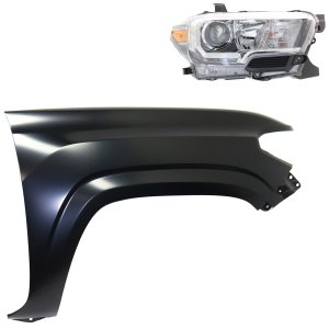 Headlight Assembly Kit for 2016-2017 Toyota Tacoma, Right (Passenger), Halogen, 2-Piece Set, Includes Fender, Replacement