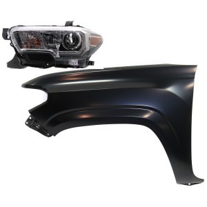 Headlight Assembly for 2016-2023 Toyota Tacoma, Left (Driver) Side, Halogen, 2-Piece Kit, with Fender, Replacement