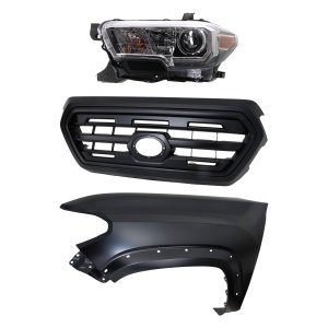 Headlight Assembly for Toyota Tacoma 2016-2017, Left (Driver) Side, Halogen, 3-Piece Kit, with Fender and Grille Assembly, Replacement