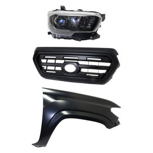 Headlight Assembly Kit for 2017-2017 Toyota Tacoma, Right (Passenger) Side, Halogen, 3-Piece Kit with Fender and Grille Assembly, Replacement