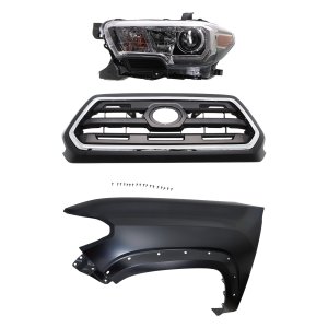 TOYOTA TACOMA 2016-2017 Grille Kit for 3-Piece Chrome Shell with Painted Black Insert, including Fender and Headlight Replacement