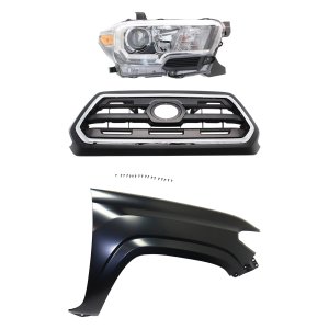 TOYOTA TACOMA 2016-2017 Chrome Shell Grille with Painted Black Insert for 3-Piece Kit, Including Fender and Headlight Replacement