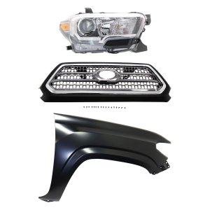 Grille for Toyota Tacoma 2016-2017, Chrome Shell and Insert, 3-Piece Kit with Fender and Headlight Replacement