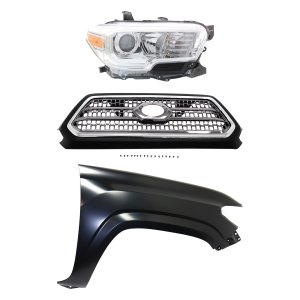 Chrome Shell and Insert Grille Kit for Toyota Tacoma 2016-2017, 3-Piece, with Fender and Headlight Replacement