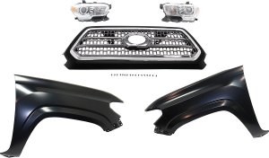 Grille Kit for Toyota Tacoma 2016-2017, Chrome Shell and Insert, 5-Piece Set with Fenders and Headlights, Replacement