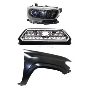 Headlight Assembly Kit for 2017 Toyota Tacoma Right (Passenger) Side, Halogen, 3-Piece with Fender and Grille Assembly, Replacement