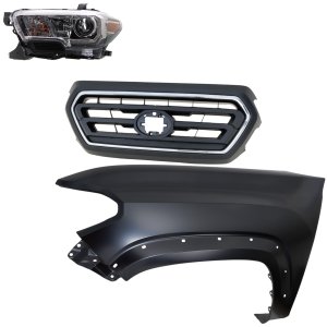 Headlight Assembly for Toyota Tacoma 2020-2022, Left (Driver), 3-Piece Kit, Halogen, with Fender and Grille Assembly Replacement