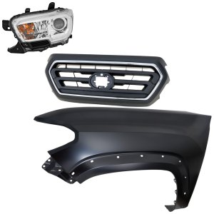 Headlight Assembly Kit for 2020-2022 Toyota Tacoma, Left (Driver), Halogen 3-Piece with Fender and Grille Assembly, Replacement