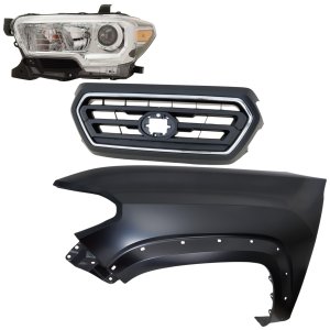 Headlight Assembly for Toyota Tacoma 2020-2022, Left (Driver) Side, Halogen, 3-Piece Kit with Fender and Grille Assembly, Replacement