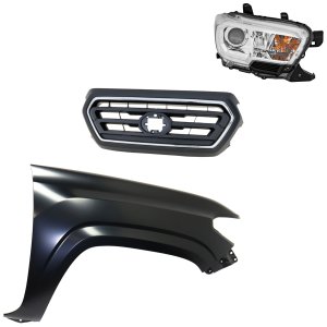 Upper Grille 3-Piece Kit for Toyota Tacoma 2020-2022 with Fender and Headlight Replacement