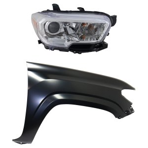 Headlight Assembly Kit for Toyota Tacoma 2019-2023, Right (Passenger) Side, Halogen, 2-Piece Set with Fender, Replacement