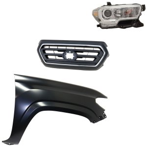 Upper Grille 3-Piece Kit for 2020-2022 Toyota Tacoma with Fender and Headlight Replacement