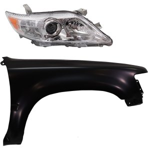 Headlight Kit for 2010-2011 Toyota Camry, Right (Passenger) Side, Lens and Housing, Halogen, 2-Piece Set with Fender, Replacement