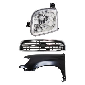 Grille Kit for 2000-2002 Toyota Tundra, Chrome Shell with Painted Black Insert, 3-Piece Kit with Fender and Headlight Replacement
