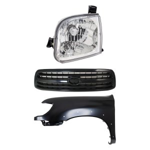 Front Fender Kit for Toyota Tundra 2000-2002, Left (Driver) Side, Primed (Ready to Paint), 3-Piece with Grille and Headlight, Replacement