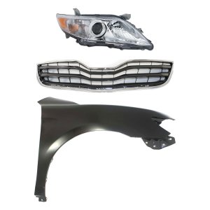 Headlight Kit for 2010-2011 Toyota Camry, Right (Passenger) Side, Halogen, 3-Piece Set with Fender and Grille Assembly, Replacement