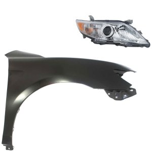 Headlight Assembly Kit for 2010-2011 Toyota Camry, Right (Passenger) Side, Halogen, 2-Piece Kit, with Fender - Auto Part Replacement