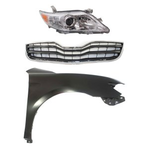Headlight Kit for 2010-2011 Toyota Camry, Right (Passenger) Side, Lens and Housing, Halogen, 3-Piece with Fender and Grille Assembly, Replacement