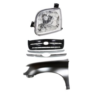 Grille Kit for Toyota Tundra 2003-2004, Includes Painted Black Shell and Insert, 3-Piece Set with Fender and Headlight, Replacement