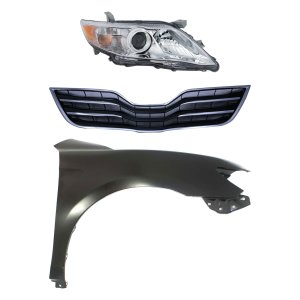 Headlight Assembly Kit for Toyota Camry 2010-2011, Right (Passenger) Side, Halogen, 3-Piece Kit with Fender and Grille Assembly, Replacement