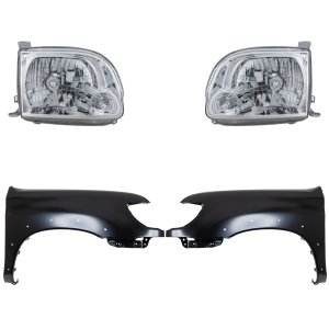 Headlight Assembly Kit for 2005-2006 Toyota Tundra, Right (Passenger) and Left (Driver), 4-Piece Halogen Kit with Fenders, Replacement