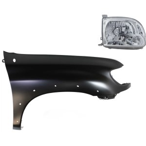 Headlight Assembly for Toyota Tundra 2005-2006 Right (Passenger) Side, Halogen, 2-Piece Kit with Fender, Replacement