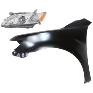 Headlight for Toyota Camry 2007-2009, Left (Driver) Lens and Housing, Halogen, 2-Piece Kit with Fender, Replacement