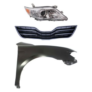 Headlight Kit for 2010-2011 Toyota Camry Right (Passenger) Side, Lens and Housing, Halogen, 3-Piece Set, with Fender and Grille Assembly Replacement