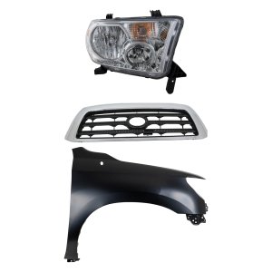 Chrome Shell Grille with Painted Black Insert for 2007-2009 Toyota Tundra, 3-Piece Kit including Fender and Headlight Replacement