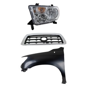 Grille Kit for 2007-2009 Toyota Tundra, Chrome Shell with Painted Black Insert, 3-Piece Set, Includes Fender and Headlight Replacement