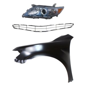 Headlight Assembly Kit for 2010-2011 Toyota Camry, Left (Driver) Side, Halogen, 3-Piece with Fender and Grille Assembly, Replacement