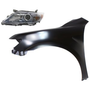Headlight Assembly for 2010-2011 Toyota Camry, Left (Driver) Side Halogen, 2-Piece Kit with Fender, Replacement
