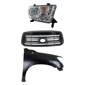 Grille Kit for 2010-2013 Toyota Tundra with Painted Black Shell and Insert, 3-Piece Kit, including Fender and Headlight Replacement