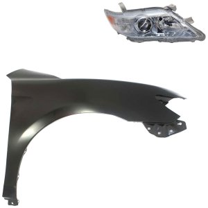 Headlight for 2010-2011 Toyota Camry Right (Passenger) Side, Lens and Housing, Halogen, 2-Piece Kit, with Fender, Replacement