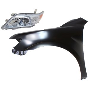Headlight Kit for Toyota Camry 2010-2011, Left (Driver) Side, Lens and Housing, Halogen, 2-Piece with Fender, Replacement