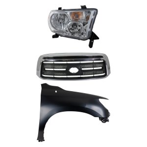 Grille Kit for Toyota Tundra 2010-2013, Chrome Shell with Textured Black Insert, 3-Piece Set, Includes Fender and Headlight Replacement