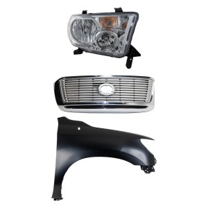 Grille for 2012-2013 Toyota Tundra, 3-Piece Kit, Center Position, Silver Shell with Gray Insert, Comes with Fender and Headlight Replacement