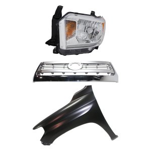 Grille Kit for 2014-2015 Toyota Tundra, Painted Silver Shell with Gray Insert, 3-Piece Set, Includes Fender and Headlight Replacement