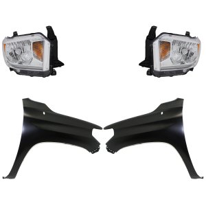 Headlight Assembly Kit for 2014-2015 Toyota Tundra, Right (Passenger) and Left (Driver), Halogen, 4-Piece Set with Fender, Replacement