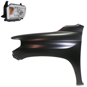 Headlight Assembly for Toyota Tundra 2014-2015, Left (Driver), Halogen, 2-Piece Kit with Fender, Replacement